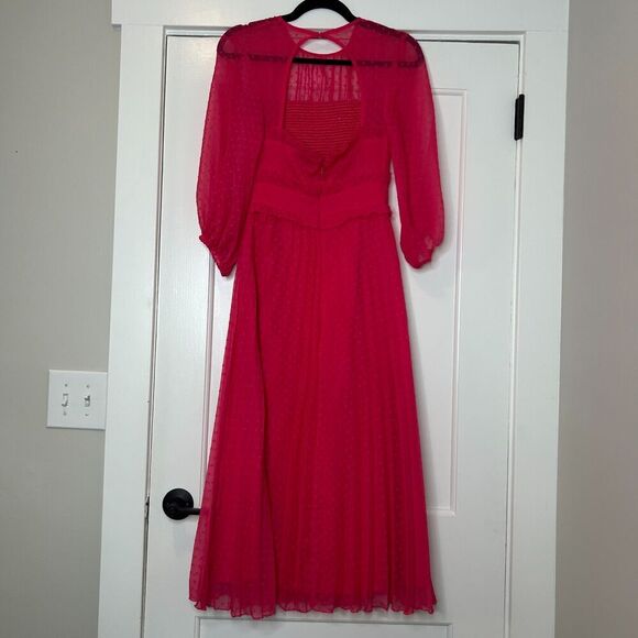 ASOS DESIGN Textured Pleated Shirred Midi Dress Hot Pink size 0 Smocked - Picture 5 of 11